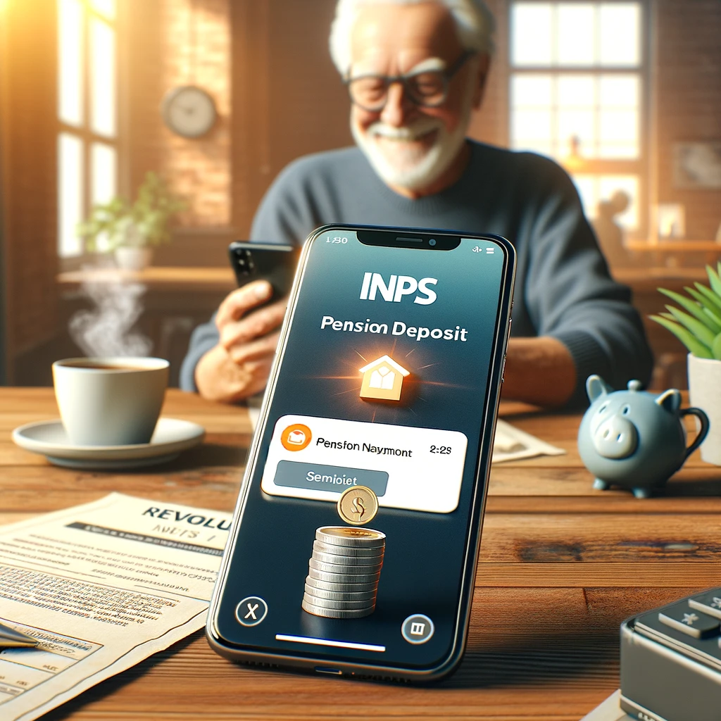 pension deposit notification from INPS appearing on the Revolut app on a smartphone screen